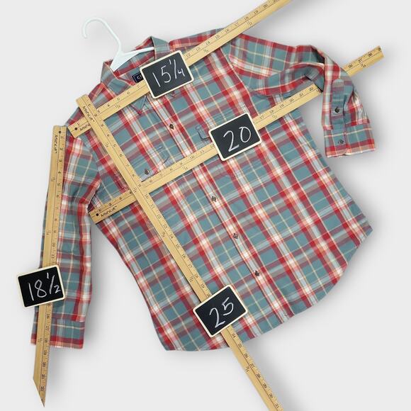 Chaps Plaid Button Up Shirt Womens L Red Blue Cotton Casual Western Fall Winter - Picture 4 of 12